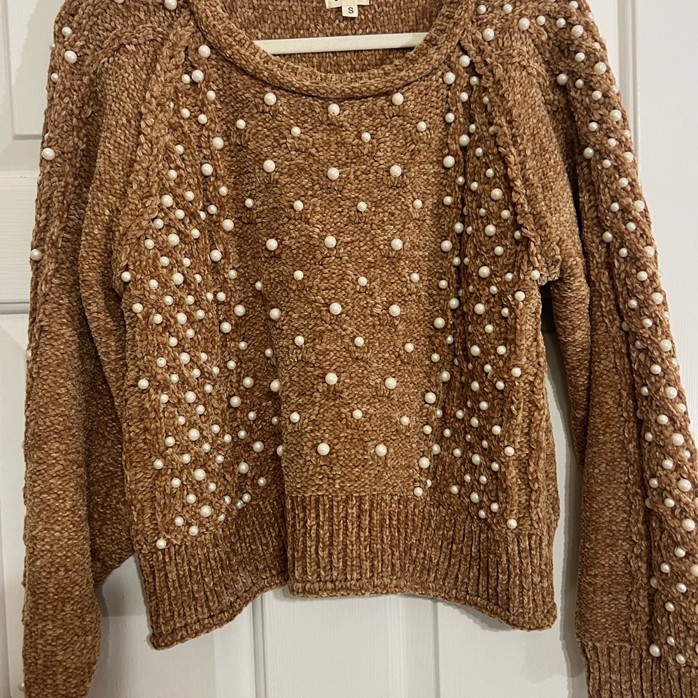 POL Brown Sweater with Pearl Details